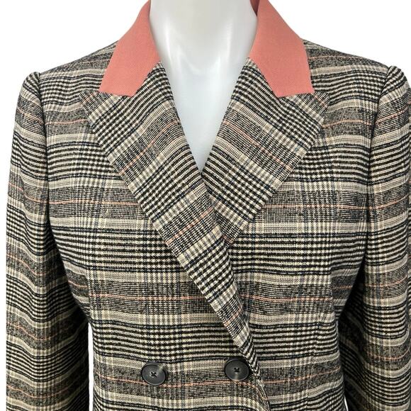 Rebecca Taylor Brown Wool Plaid Checkered Double Breasted Jacket Coat Blazer 8 - Picture 5 of 7
